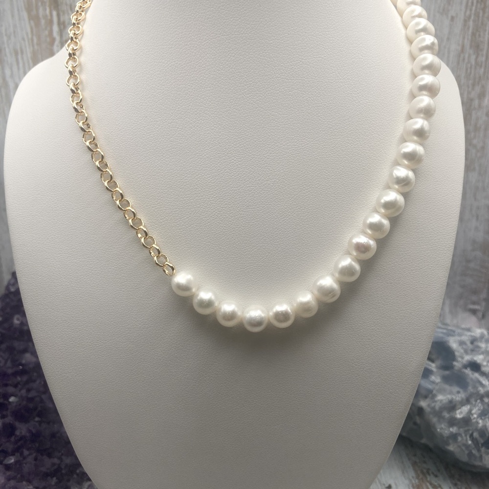 Freshwater Pearl- 24K gold filled Rolo Chain Adjustable Necklace NWOT